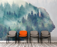 Load image into Gallery viewer, Foggy Mountain Forest View with Bison Buffalo Overlay Natural Scenery Wall Mural #6282.
