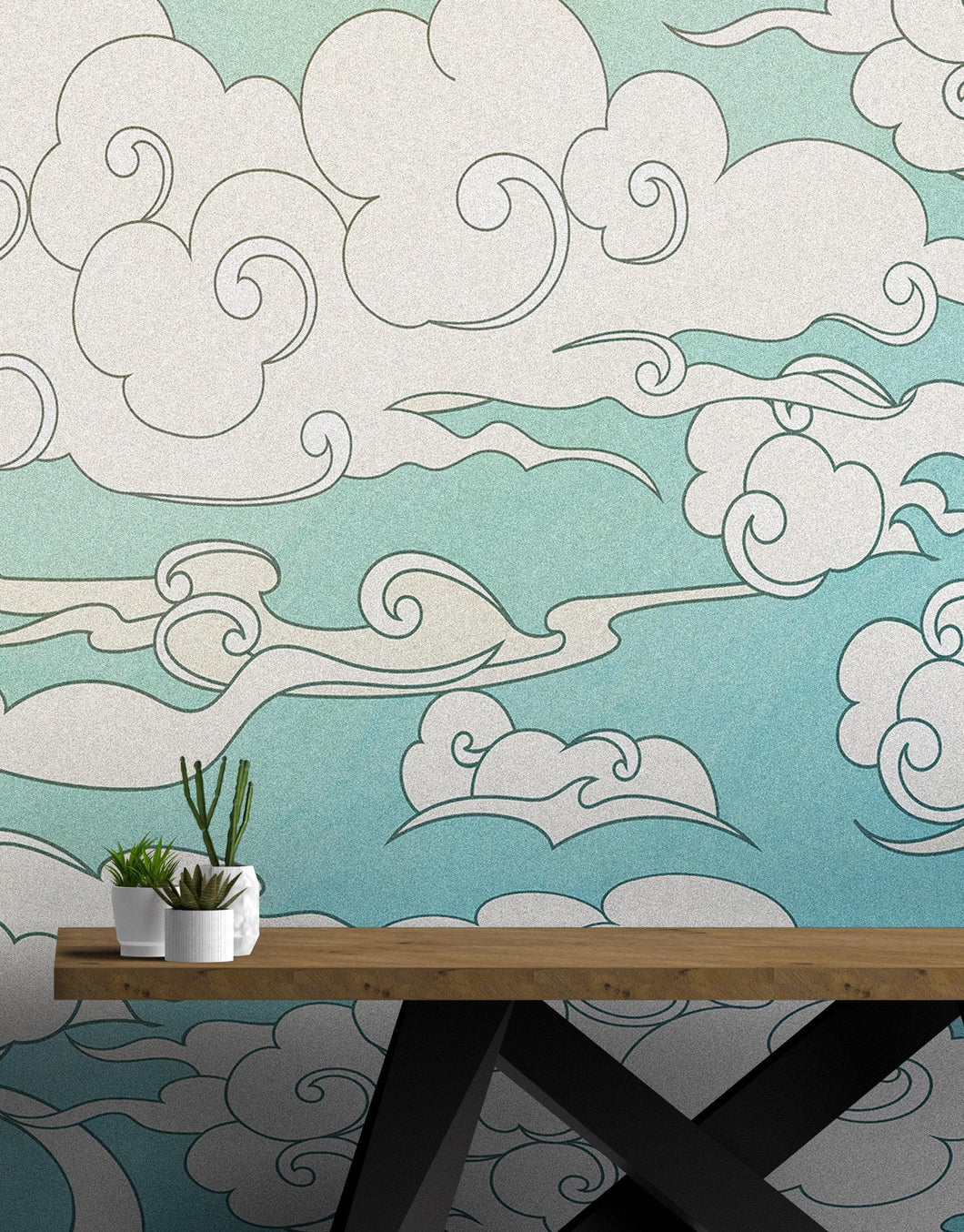 Japanese Traditional Curly Cloud in Sky Abstract Illustration Asian Decor Wall Mural. Peel and Stick Wallpaper. #6297