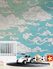 Load image into Gallery viewer, Japanese Traditional Curly Cloud in Sky Abstract Illustration Asian Decor Wall Mural. Peel and Stick Wallpaper. #6297
