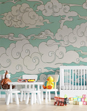 Load image into Gallery viewer, Japanese Traditional Curly Cloud in Sky Abstract Illustration Asian Decor Wall Mural. Peel and Stick Wallpaper. #6297
