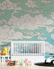 Cargar imagen en el visor de la galería, Japanese Traditional Curly Cloud in Sky Abstract Illustration Asian Decor Wall Mural. Peel and Stick Wallpaper. #6297
