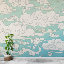 Load image into Gallery viewer, Japanese Traditional Curly Cloud in Sky Abstract Illustration Asian Decor Wall Mural. Peel and Stick Wallpaper. #6297
