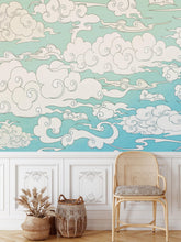 Load image into Gallery viewer, Japanese Traditional Curly Cloud in Sky Abstract Illustration Asian Decor Wall Mural. Peel and Stick Wallpaper. #6297
