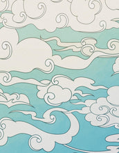 Load image into Gallery viewer, Japanese Traditional Curly Cloud in Sky Abstract Illustration Asian Decor Wall Mural. Peel and Stick Wallpaper. #6297
