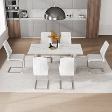 Load image into Gallery viewer, Table and chair set, modern and minimalist dining table. Imitation marble glass sticker desktop, stainless steel legs, stable and beautiful. Comfortable PU seats. DT-69
