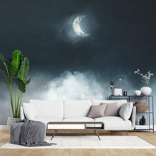 Load image into Gallery viewer, Crescent Moon Shining Over Misty Clouds Wall Mural. Peel and Stick Wallpaper. #6301
