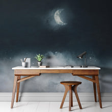 Load image into Gallery viewer, Crescent Moon Shining Over Misty Clouds Wall Mural. Peel and Stick Wallpaper. #6301
