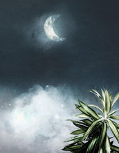 Load image into Gallery viewer, Crescent Moon Shining Over Misty Clouds Wall Mural. Peel and Stick Wallpaper. #6301
