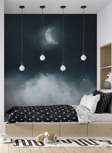 Load image into Gallery viewer, Crescent Moon Shining Over Misty Clouds Wall Mural. Peel and Stick Wallpaper. #6301
