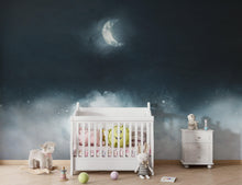 Load image into Gallery viewer, Crescent Moon Shining Over Misty Clouds Wall Mural. Peel and Stick Wallpaper. #6301
