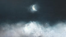 Load image into Gallery viewer, Crescent Moon Shining Over Misty Clouds Wall Mural. Peel and Stick Wallpaper. #6301
