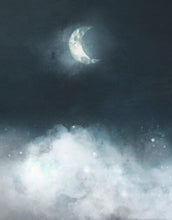 Load image into Gallery viewer, Crescent Moon Shining Over Misty Clouds Wall Mural. Peel and Stick Wallpaper. #6301
