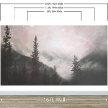 Cargar imagen en el visor de la galería, Foggy Misty Forest Trees Over Mountain Under a Starry Night Wall Mural. #6304
