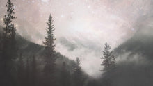 Load image into Gallery viewer, Foggy Misty Forest Trees Over Mountain Under a Starry Night Wall Mural. #6304
