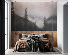 Carregar imagem no visualizador da galeria, Foggy Misty Forest Trees Over Mountain Under a Starry Night Wall Mural. #6304

