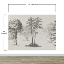 Cargar imagen en el visor de la galería, Vintage Forest Trees Wall Mural. Monochrome Abstract Sketched Art Design. Peel and Stick Wallpaper | Removable Wall Mural. #6329
