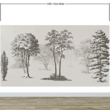 Carregar imagem no visualizador da galeria, Vintage Forest Trees Wall Mural. Monochrome Abstract Sketched Art Design. Peel and Stick Wallpaper | Removable Wall Mural. #6329
