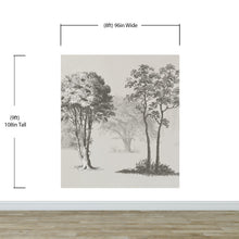 Cargar imagen en el visor de la galería, Vintage Forest Trees Wall Mural. Monochrome Abstract Sketched Art Design. Peel and Stick Wallpaper | Removable Wall Mural. #6329
