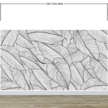 Load image into Gallery viewer, Banana Leaves Wallpaper, Palm Leaves Line Art Pattern Peel and Stick Wall Mural. #6330
