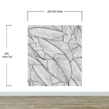 Cargar imagen en el visor de la galería, Banana Leaves Wallpaper, Palm Leaves Line Art Pattern Peel and Stick Wall Mural. #6330
