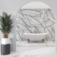 Load image into Gallery viewer, Banana Leaves Wallpaper, Palm Leaves Line Art Pattern Peel and Stick Wall Mural. #6330
