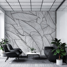 Load image into Gallery viewer, Banana Leaves Wallpaper, Palm Leaves Line Art Pattern Peel and Stick Wall Mural. #6330
