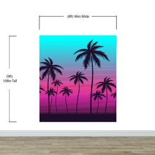 Load image into Gallery viewer, Miami Tropical Palm Tree Illustration Vice Color Sunset Wall Mural. Bright Miami Vice Blue and Fuchsia Colors. #6331
