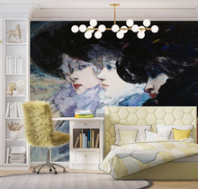 Cargar imagen en el visor de la galería, Vintage Painting, Three Women in Profile by Artist Henry Somm. Large Wall Mural / Peel and Stick Wallpaper. #6338
