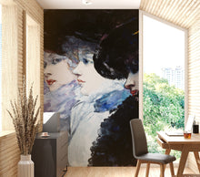 Cargar imagen en el visor de la galería, Vintage Painting, Three Women in Profile by Artist Henry Somm. Large Wall Mural / Peel and Stick Wallpaper. #6338
