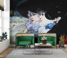 Carregar imagem no visualizador da galeria, Vintage Painting, Three Women in Profile by Artist Henry Somm. Large Wall Mural / Peel and Stick Wallpaper. #6338
