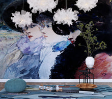 Cargar imagen en el visor de la galería, Vintage Painting, Three Women in Profile by Artist Henry Somm. Large Wall Mural / Peel and Stick Wallpaper. #6338
