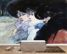 Cargar imagen en el visor de la galería, Vintage Painting, Three Women in Profile by Artist Henry Somm. Large Wall Mural / Peel and Stick Wallpaper. #6338
