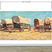 Load image into Gallery viewer, Western Cowboy Theme Wall Mural Decor. Study of Covered Wagons by Samuel Colman. Painting Artwork. Peel and Stick Wallpaper. #6339
