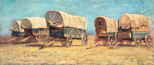 Load image into Gallery viewer, Western Cowboy Theme Wall Mural Decor. Study of Covered Wagons by Samuel Colman. Painting Artwork. Peel and Stick Wallpaper. #6339
