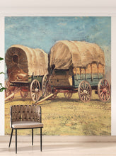 Carregar imagem no visualizador da galeria, Western Cowboy Theme Wall Mural Decor. Study of Covered Wagons by Samuel Colman. Painting Artwork. Peel and Stick Wallpaper. #6339
