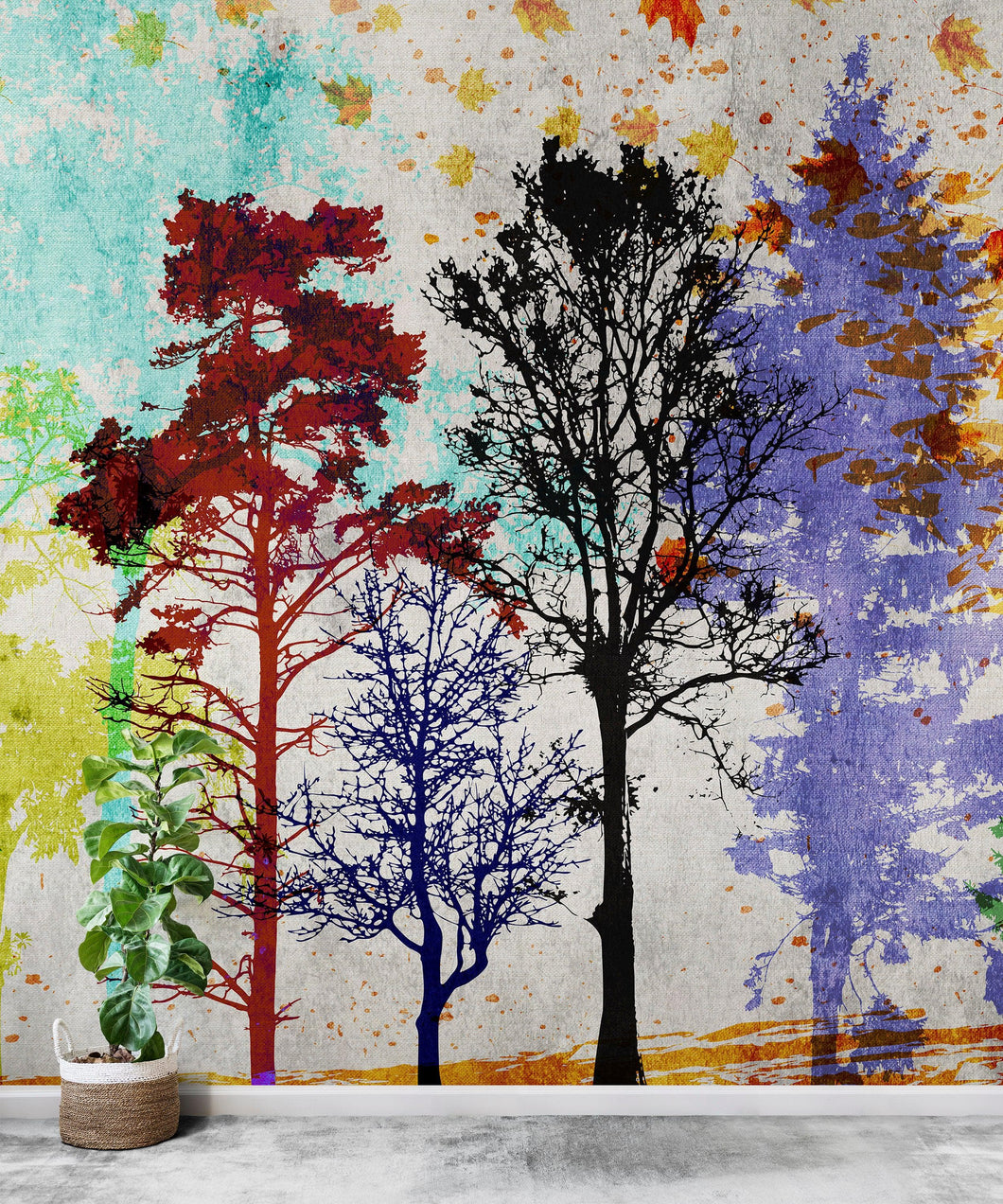 Forest Trees Wall Mural. Abstract Color Print. Peel and Stick Wallpaper / Removable Wall Mural. #6342