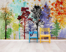 Load image into Gallery viewer, Forest Trees Wall Mural. Abstract Color Print. Peel and Stick Wallpaper / Removable Wall Mural. #6342
