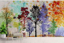 Carregar imagem no visualizador da galeria, Forest Trees Wall Mural. Abstract Color Print. Peel and Stick Wallpaper / Removable Wall Mural. #6342
