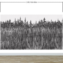 Carregar imagem no visualizador da galeria, Forest Trees Trunks Grunge Illustration Wall Mural. Peel and Stick Wallpaper. Abstract Lines Silhouette Outdoors Scenery. #6345
