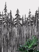 Carregar imagem no visualizador da galeria, Forest Trees Trunks Grunge Illustration Wall Mural. Peel and Stick Wallpaper. Abstract Lines Silhouette Outdoors Scenery. #6345
