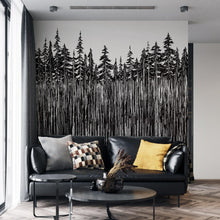 Carregar imagem no visualizador da galeria, Forest Trees Trunks Grunge Illustration Wall Mural. Peel and Stick Wallpaper. Abstract Lines Silhouette Outdoors Scenery. #6345
