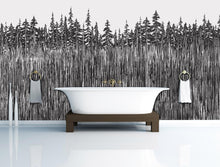 Cargar imagen en el visor de la galería, Forest Trees Trunks Grunge Illustration Wall Mural. Peel and Stick Wallpaper. Abstract Lines Silhouette Outdoors Scenery. #6345
