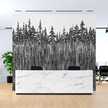 Cargar imagen en el visor de la galería, Forest Trees Trunks Grunge Illustration Wall Mural. Peel and Stick Wallpaper. Abstract Lines Silhouette Outdoors Scenery. #6345
