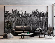 Carregar imagem no visualizador da galeria, Forest Trees Trunks Grunge Illustration Wall Mural. Peel and Stick Wallpaper. Abstract Lines Silhouette Outdoors Scenery. #6345
