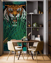 Carregar imagem no visualizador da galeria, Hidden Tiger Behind Jungle Leaves Wall Mural. Peel and Stick Wallpaper. Safari Wildlife Illustration. #6351
