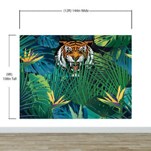 Cargar imagen en el visor de la galería, Hidden Tiger Behind Jungle Leaves Wall Mural. Peel and Stick Wallpaper. Safari Wildlife Illustration. #6351
