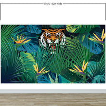 Cargar imagen en el visor de la galería, Hidden Tiger Behind Jungle Leaves Wall Mural. Peel and Stick Wallpaper. Safari Wildlife Illustration. #6351
