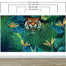 Load image into Gallery viewer, Hidden Tiger Behind Jungle Leaves Wall Mural. Peel and Stick Wallpaper. Safari Wildlife Illustration. #6351
