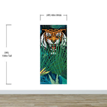 Cargar imagen en el visor de la galería, Hidden Tiger Behind Jungle Leaves Wall Mural. Peel and Stick Wallpaper. Safari Wildlife Illustration. #6351
