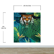 Load image into Gallery viewer, Hidden Tiger Behind Jungle Leaves Wall Mural. Peel and Stick Wallpaper. Safari Wildlife Illustration. #6351
